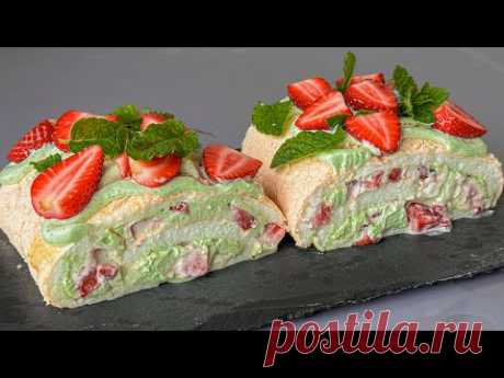 Пышный Меренговый рулет с Клубникой и Мятой 🍓Любимый летний десерт