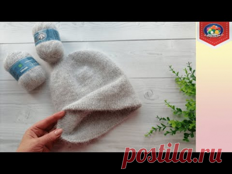 Шапка полой резинкой спицами.