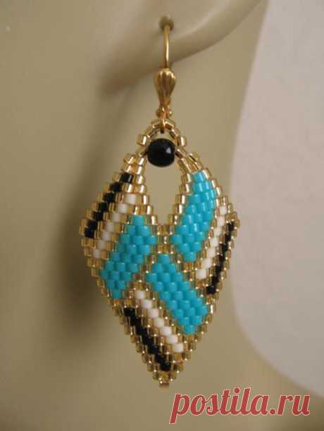(172) Seed Bead Leaf Earrings - Turquoise - Copyright 2014 Patti Ann McAlister