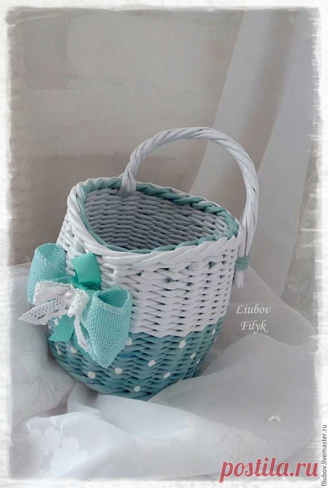 Корзинка плетеная 'Мята в горошек' – заказать на Ярмарке Мастеров – BPUHTRU | Корзины, Тернополь