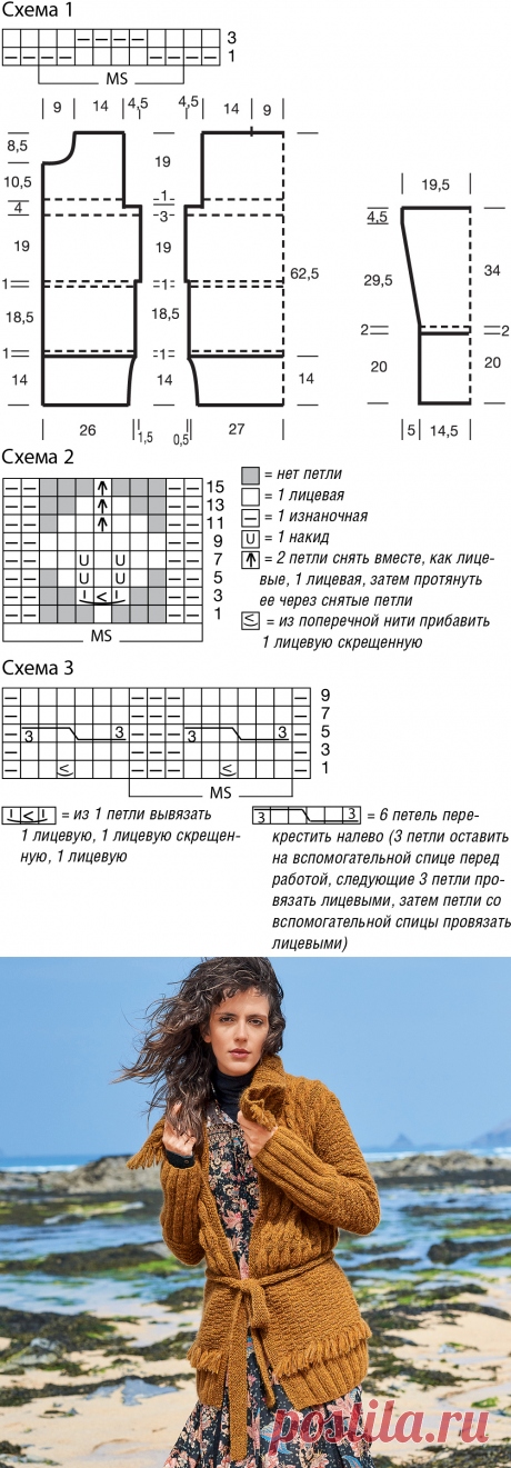 Кардиган с поясом и бахромой - схема вязания спицами. Вяжем Кардиганы на Verena.ru