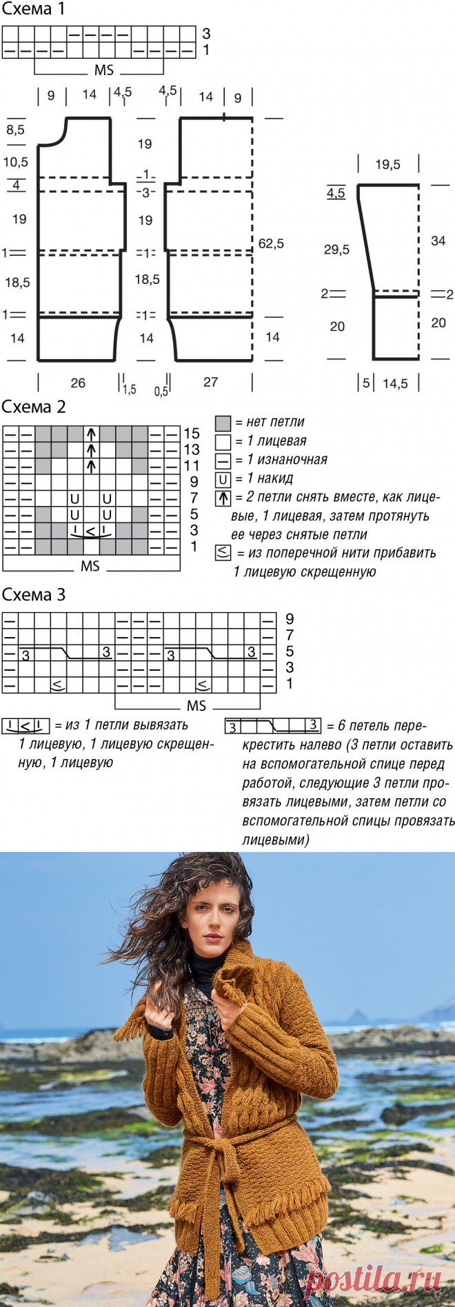 Кардиган с поясом и бахромой - схема вязания спицами. Вяжем Кардиганы на Verena.ru