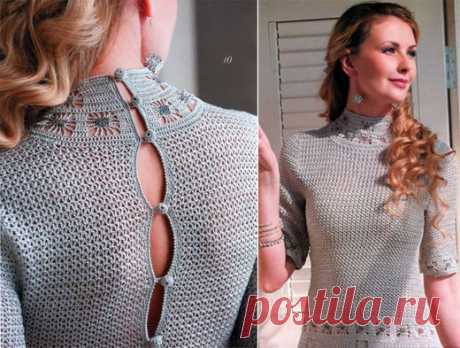 Бежевое платье крючком. Схема