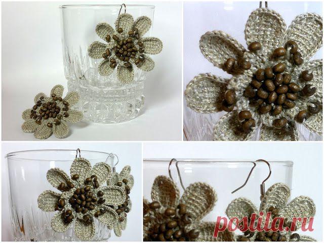 Льняные серьги с деревянными бусинами