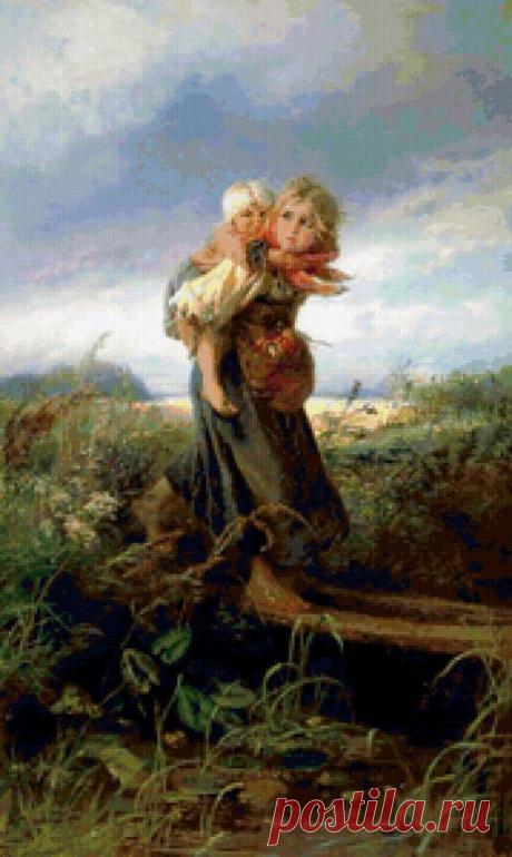 Предпросмотр - Схема вышивки «Дети бегущие от грозы К.Е.Маковский» - Схемы вышивки - марго - Авторы - Портал «Вышивка крестом»