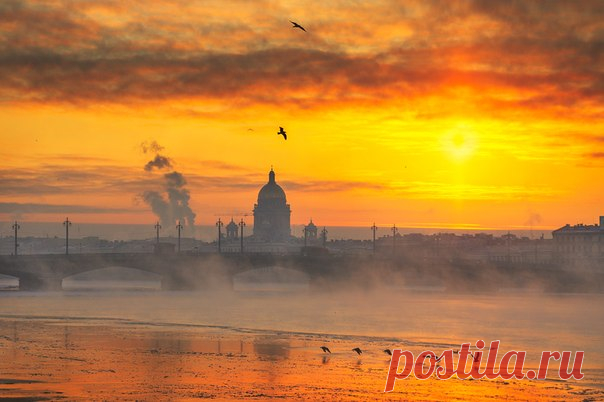 Багряный рассвет над Санкт-Петербургом. Автор фото — Эдуард Гордеев: nat-geo.ru/photo/user/116944/