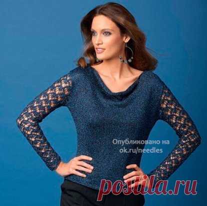 Джемпер с aжурными рукaвaми спицами