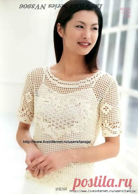 джемпер в филейной технике вязания.