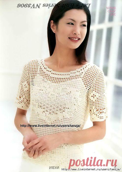 джемпер в филейной технике вязания.