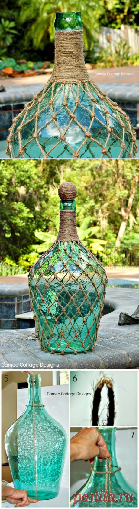 Декор бутылки веревкой