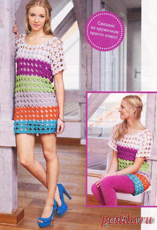 Яркая летняя туника крючком. Описание, схема, выкройка