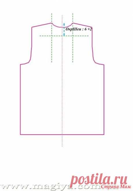 Ну, очень просто сделать выкройку для вязаных изделий самому Спинка  1. Рисуем прямоугольник на 1 листе – это будет спинка – высота прямоугольника = Длине изделия = 56 ширина прямоугольник = ОкрГруди : 44 2. Отметим центр вертикальной линией,
