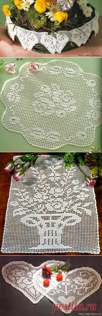 Филейное вязание крючком. Салфетки
