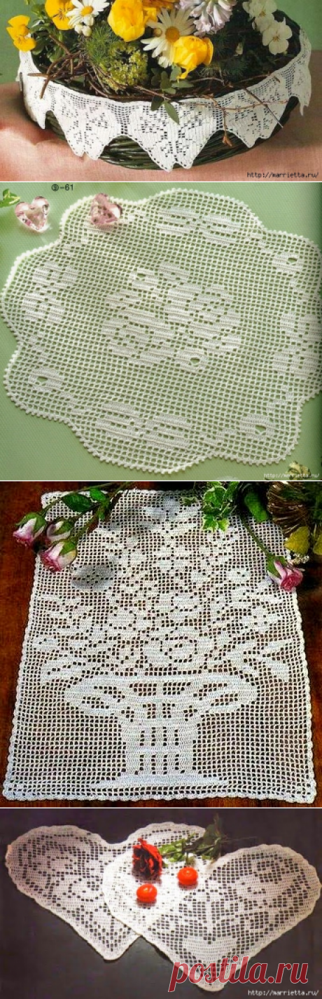Филейное вязание крючком. Салфетки