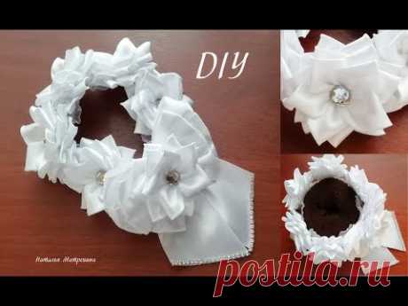Резинка на гульку из атласной ленты канзаши,DIY,МК