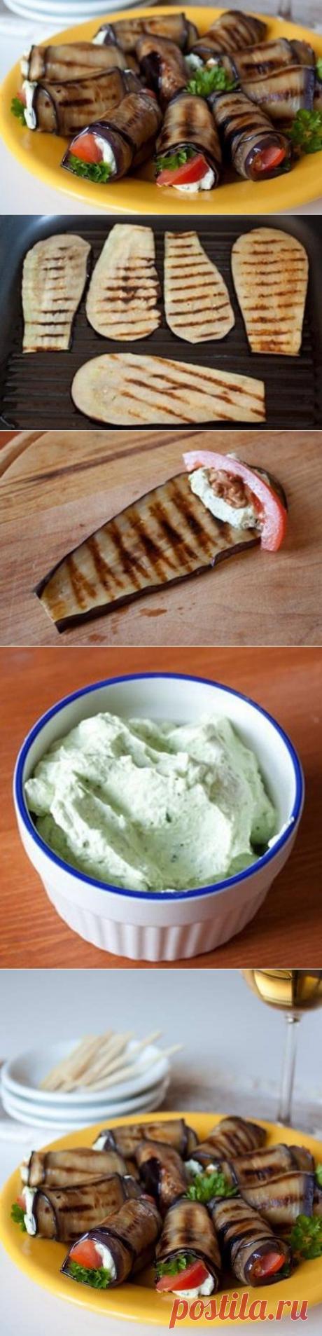 Как приготовить рулетики из баклажана с фетой и помидорами - рецепт, ингридиенты и фотографии