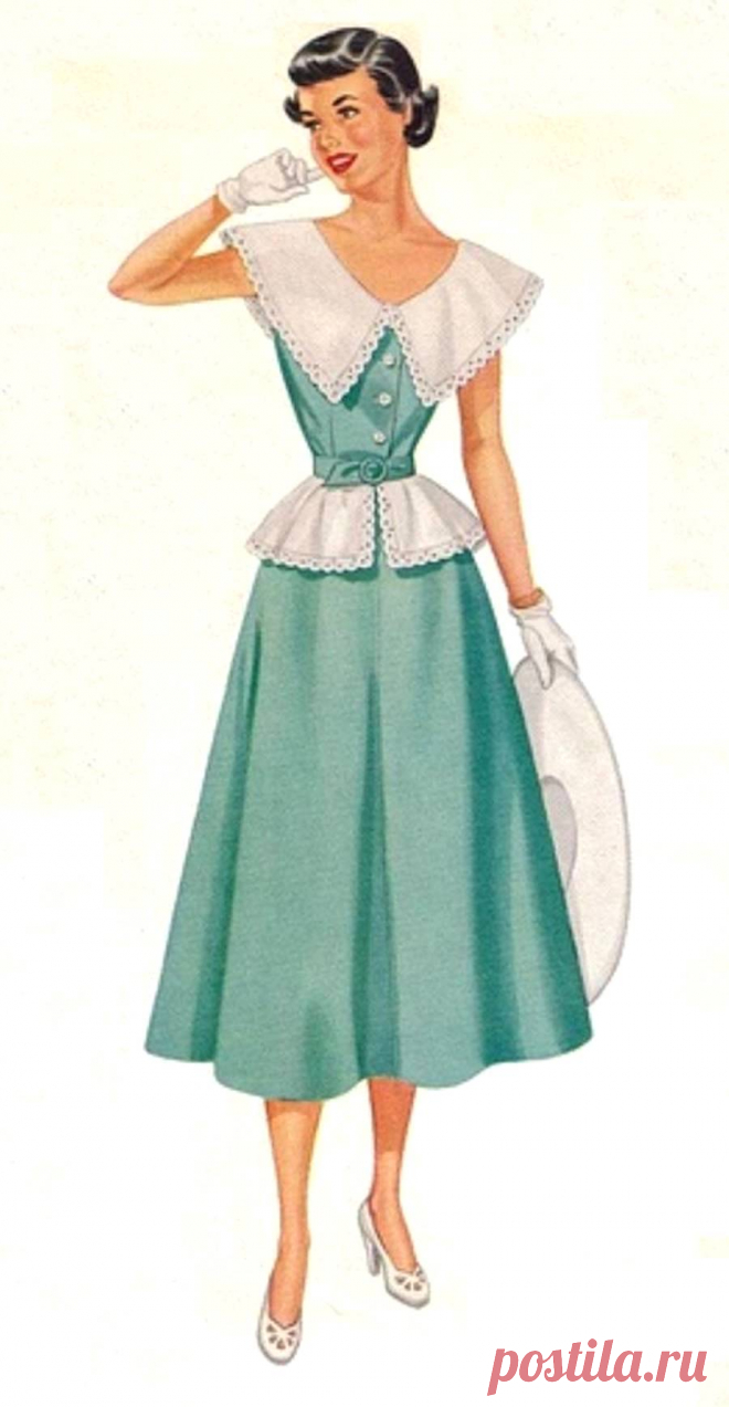 Платье с белым воротником и баской