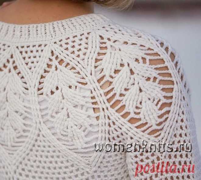 Свитерок с кокеткой крючком
Схема: http://womanknits.ru/vyazanie-dlya-zhenshchin/topy-azhurnye-koftochki/sviterok-s-koketkoj-kryuchkom