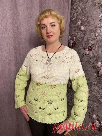 Женский пуловер СТРЕКОЗЫ крючком Связался у меня вот такой пуловер 