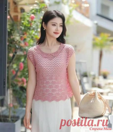 Розовая кофточка с отложным воротничком. - Все в ажуре... (вязание крючком) - Страна Мам