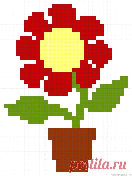 Рисунки Цветы По клеточкам в тетради (44 картинок)