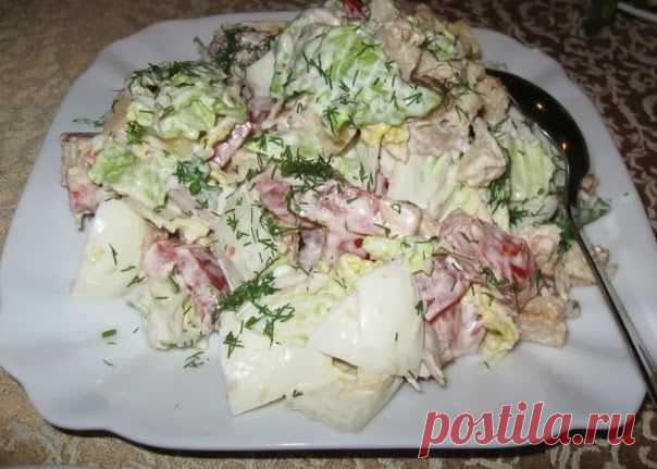 Шустрый повар.: Салат с пекинской капустой, курицей и сухариками