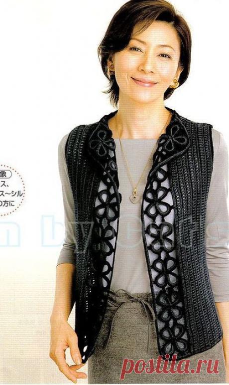 Элегантный жилет крючком / Вязание крючком / Женская одежда крючком. Схемы.