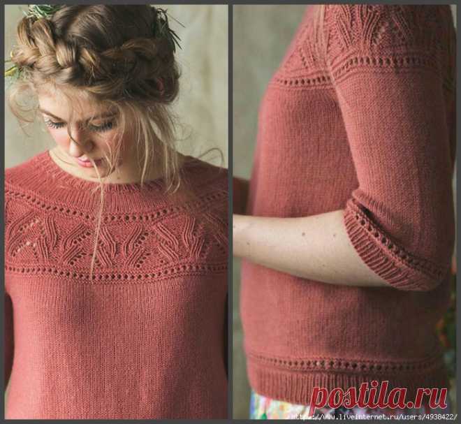 ЖЕНСКИЙ ПУЛОВЕР С КРУГЛОЙ КОКЕТКОЙ «РОЗОВЫЙ КУСТ». ROSE BUSH PULLO