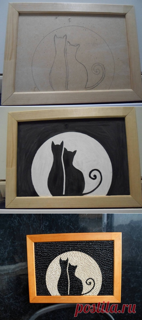 Кот и кошка » Панно из фасоли Кошки