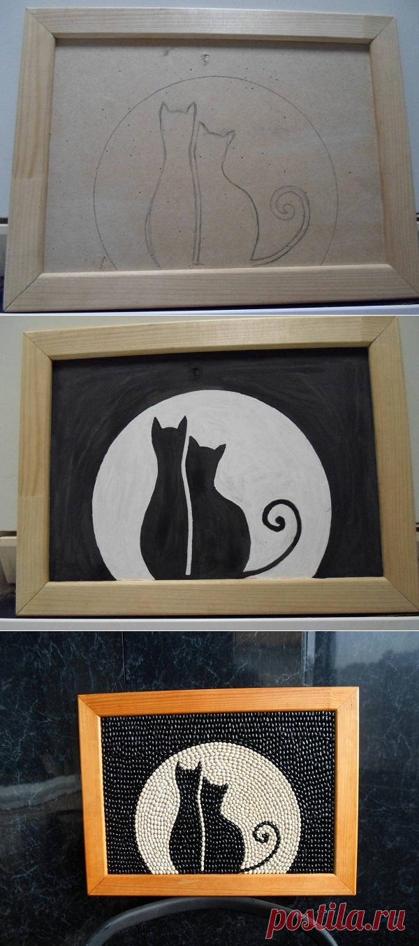 Кот и кошка » Панно из фасоли Кошки