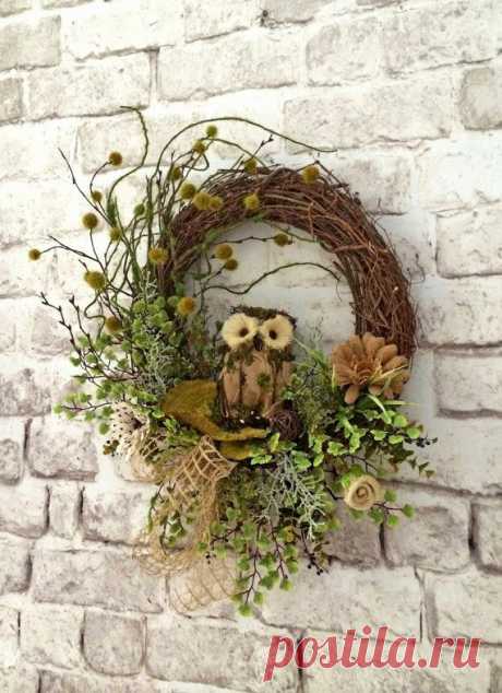 Owl Summer Wreath for Door, Owl Wreath, Burlap Wreath, Front Door Wreath,Outdoor…