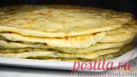 Рецепт: Лепёшки на кефире, с сыром и зеленью (на сухой сковороде) на RussianFood.com