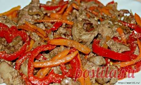 Удачный вариант приготовления куриной печени с овощами