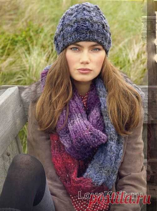 Шапка с косами и цветной снуд схема спицами » Люблю Вязать