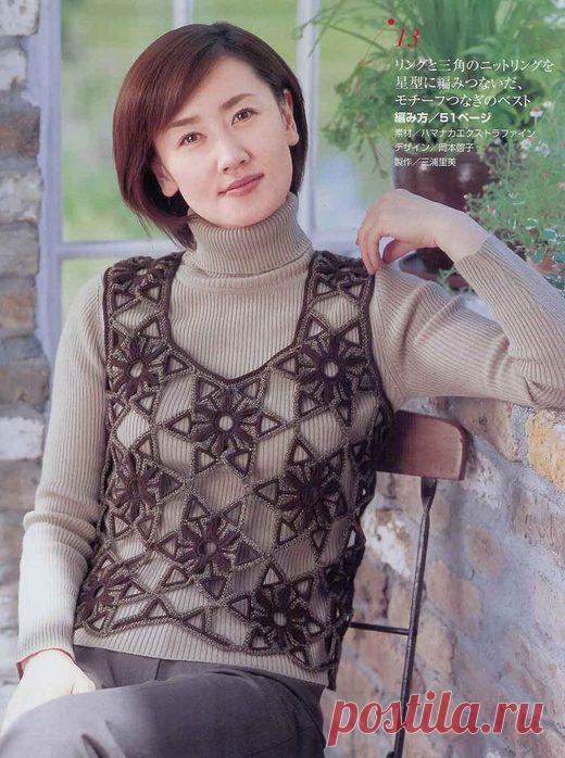 Оригинальная ажурная безрукавка крючком.