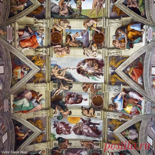 The ceiling of the Sistine Chapel. Vatican, Rome, Italy. Upon entering the Vatican museums, you will find yourself in front of the signboard showing two routes: a short and a long one. The first provides a faster tour to the destination spot, the Sistine Chapel (Latin: Sacellum Sixtinum; Italian: Cappella Sistina), which was painted by Michelangelo among the other masters. www.victortravelb...|Victor Tribunsky приколол(а) это к доске Bella Italia