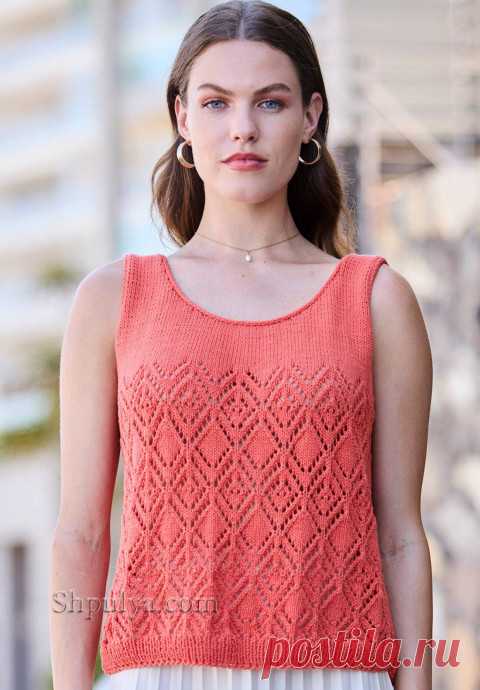 Топ с ажурным узором и связанная крючком сумка — Shpulya.com - схемы с описанием для вязания спицами и крючком
