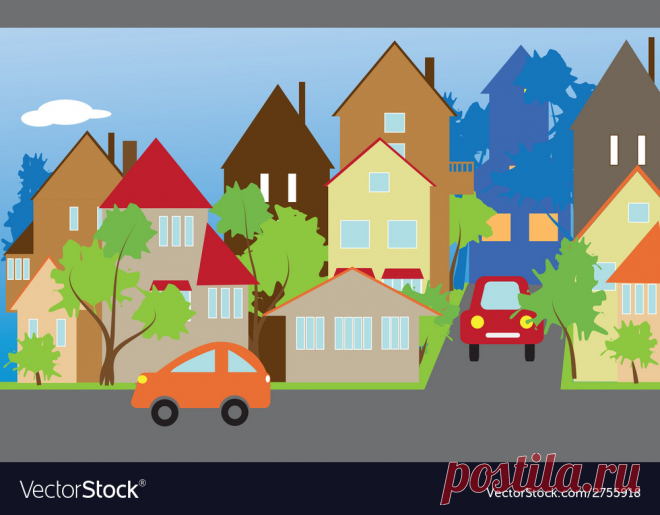 the-street-of-a-small-town-vector-2755918.jpg (1000×780)
