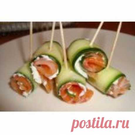 Рулетики из огурца с семгой Кулинарный рецепт