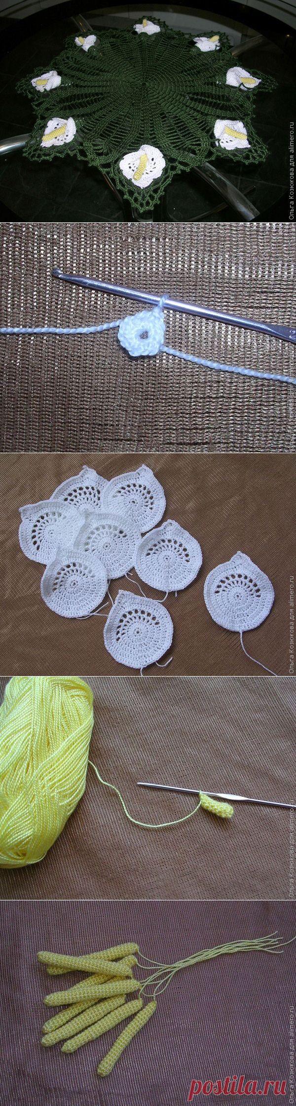 Вязаная салфетка Каллы / Хенд мейд