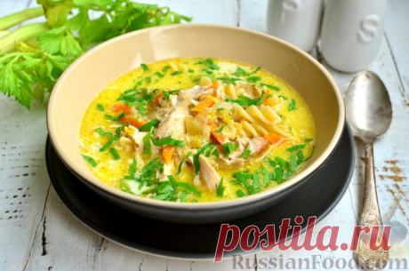 Рецепт: Сливочный суп с курицей и макаронами на RussianFood.com