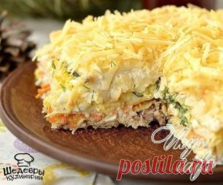 ЗАКУСОЧНЫЙ ТОРТ С КОНСЕРВАМИ
Приготовьте такую закуску и Ваши гости останутся довольны