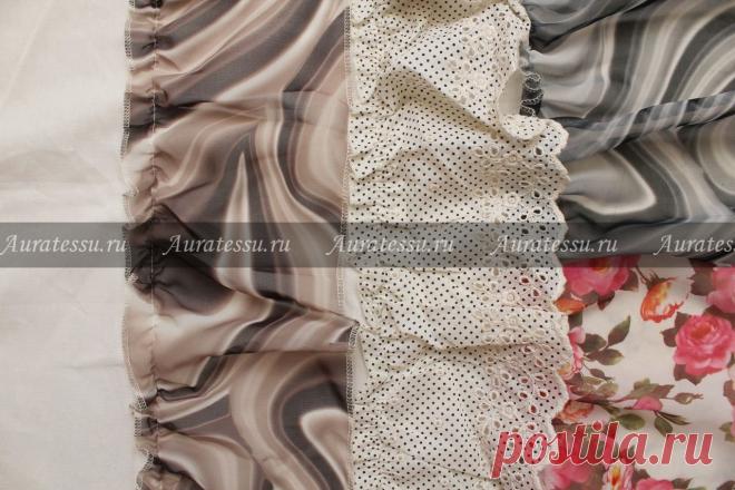 Auratessu – ткани для одежды на манекенах - интернет магазин в Санкт-Петербурге: Ткань для юбки, сарафана три разноцветных волана на основе белого цвета