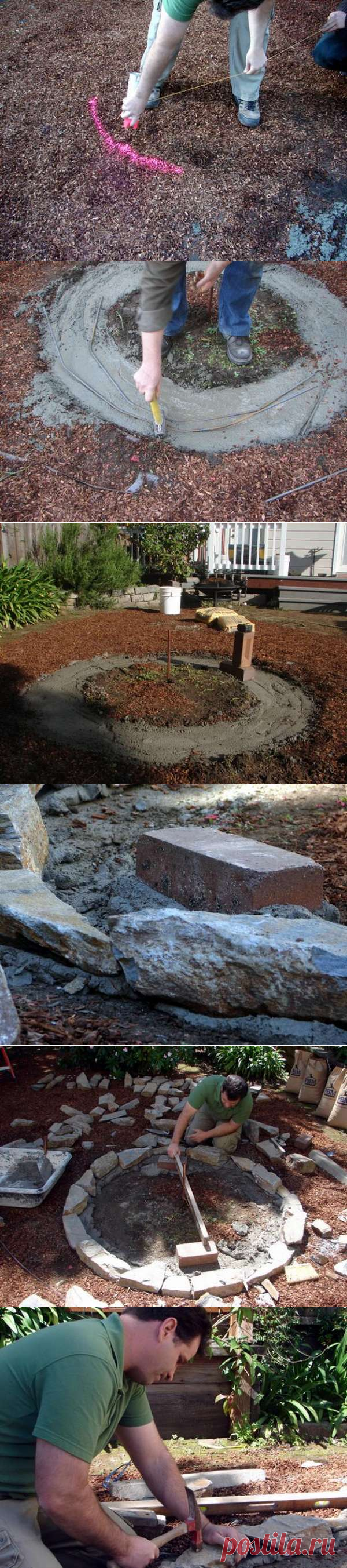 Как сложить очаг для костра из бетонных блоков