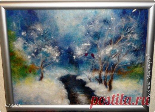 Шерстяная живопись. Зимний пейзаж | Страна Мастеров