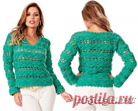 Бирюзовый пуловер крючком