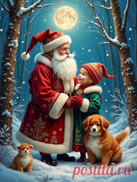 Замороженный Волшебный Лес С Дедом Морозом и Снегурочкой. Картинка из нейросети Flux 1 - Flux.1 примеры промтов - Форум ИИ о нейросетях - Yes Ai
