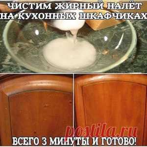 Убрать жирный налет на дверных шкафчиках