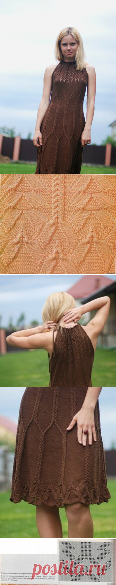 Платье спицами с косами "Шоколад" из шелка и не то
