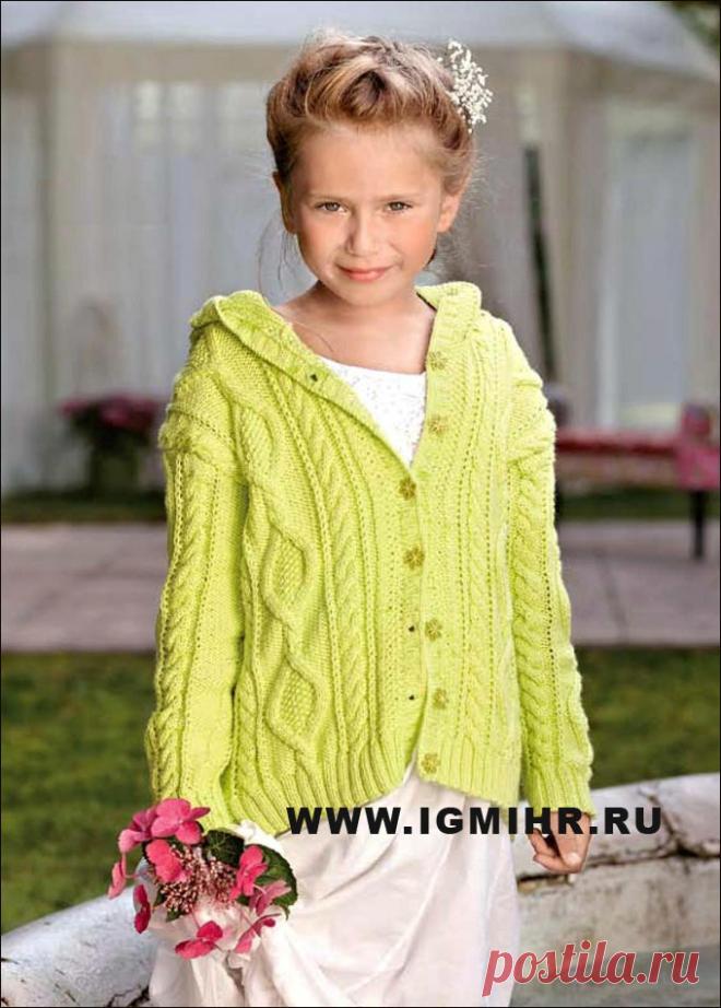 Выразительные узоры для детской одежды. Жакет для девочки 4-13 лет. Спицы